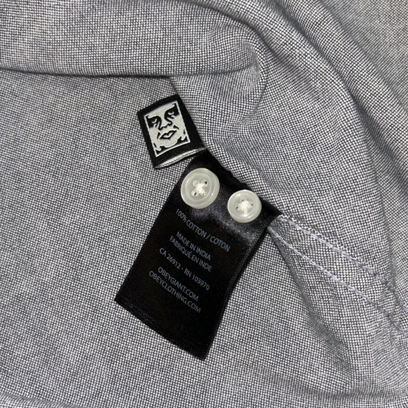 Obey Propaganda Men’s Grey Short Sleeve Button up shirt Size Medium - Picture 6 of 7